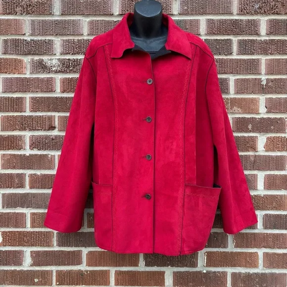 Vintage Alfred Dunner Women’s Sz 16W Red Faux Suede Fleece interior Jacket - Picture 2 of 10